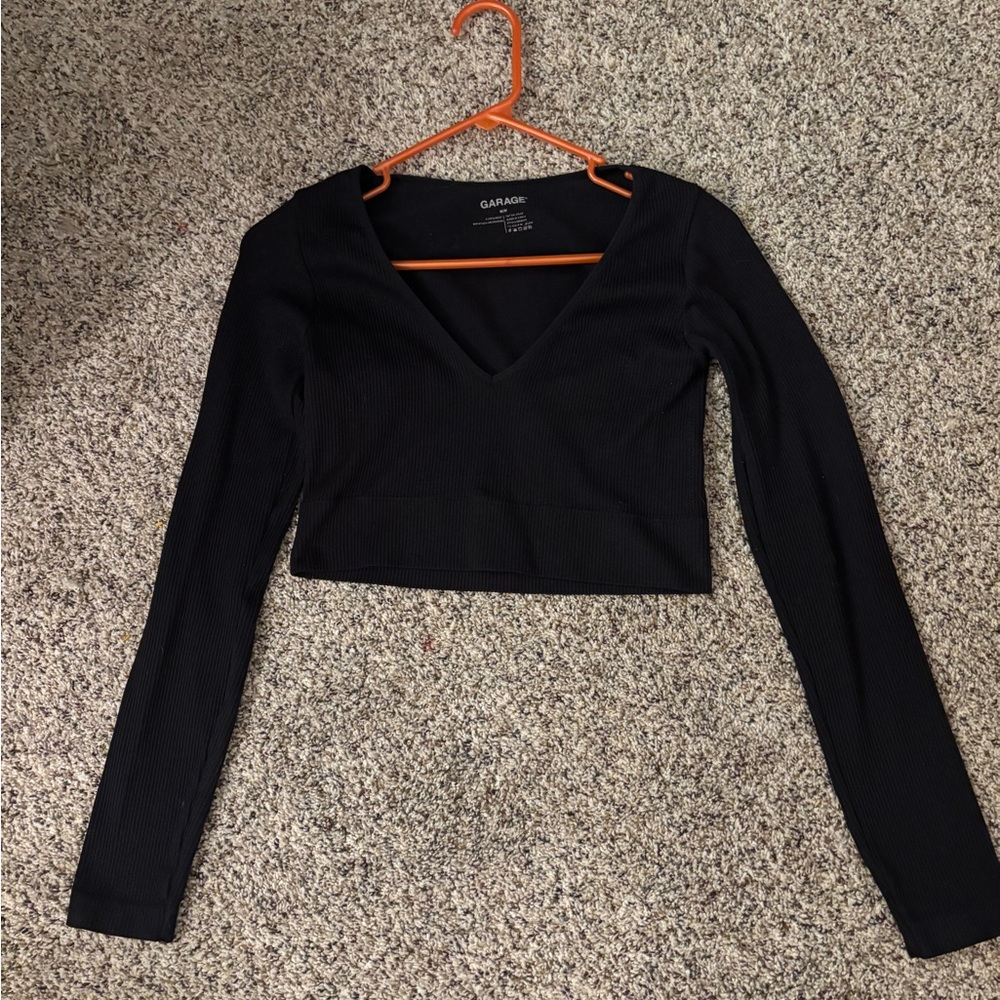 Garage Black V-Neck Crop Top